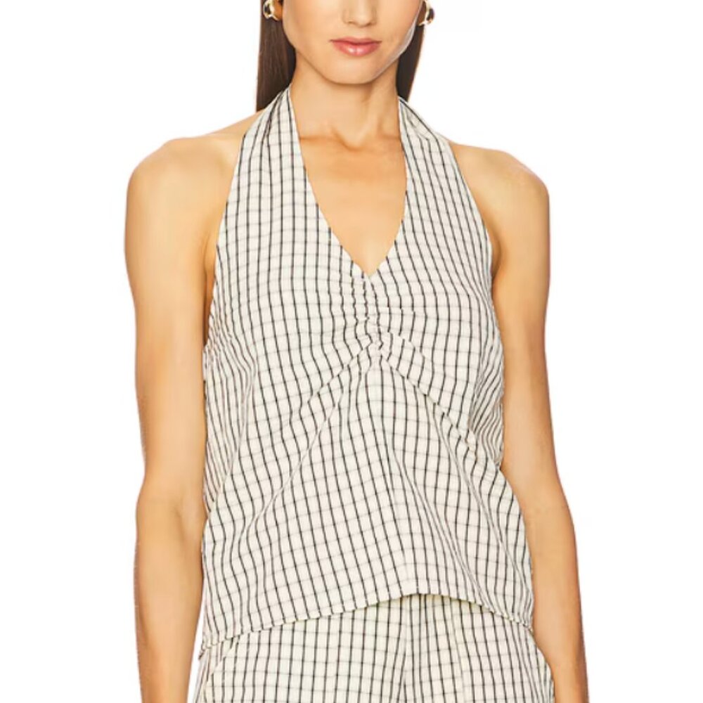 LNA Cora Plaid Halter in Black and Cream